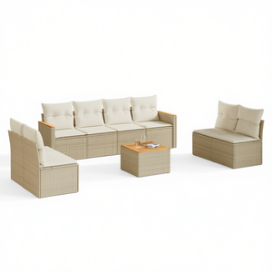 Ensemble de canapés de jardin beige, meubles en rotin d'extérieur avec coussins en mousse haute densité, design contemporain imperméable - Product Image 1