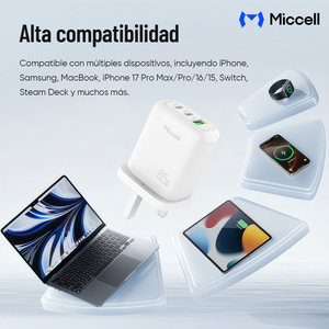 Cargador Rápido Compacto Miccell de 65W GaN con Puerto USB-<span class=keywords><strong>C</strong></span> Dual para Laptop, <span class=keywords><strong>Tel</strong></span>éfono y Viajeros - Product Image 2