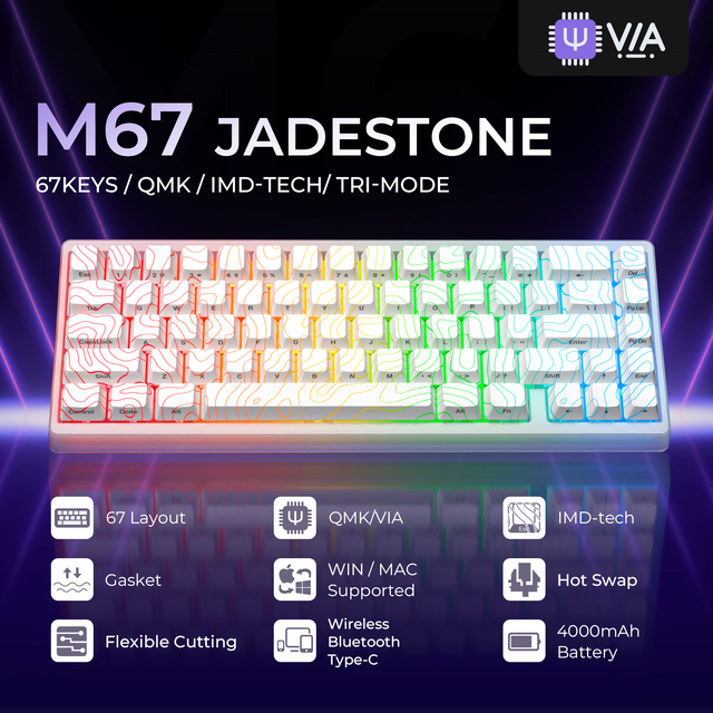 XVX M67 JadeStone Mechanical Keyboard Fast Shipping 65% Tri-Mode Hot Swappable Portable Programmable RGB Gaming Keyboard