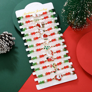Christmas <b>Bracelet</b> Set 12 Pcs Red Green <b>Beaded</b> Santa Claus Reindeer Adjustable Women <b>Men</b> Gift Jewelry Fashion - Product Image 1