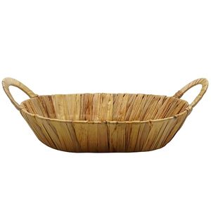 Panier ovale en jacinthe d'eau avec cadre en fer 30x23x7cm, rangement décoratif avec 2 poignées - Product Image 3