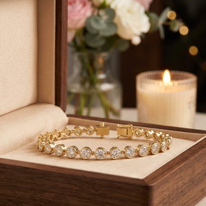 Massives Gold Natürlicher Diamant Tennis-Armband Klassischer Rundschliff Feiner Schmuck Luxuriöses Gold-Diamant-Armband Party-Accessoire Geschenk für Frauen - Product Image 1