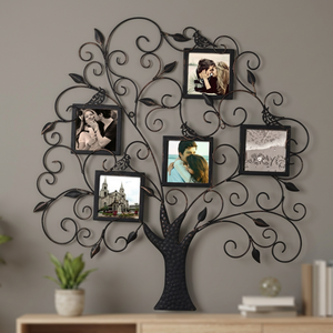 Cadre photo mural rectangulaire noir durable en métal avec motif arbre et fleurs, taille 8x6 - Product Image 3