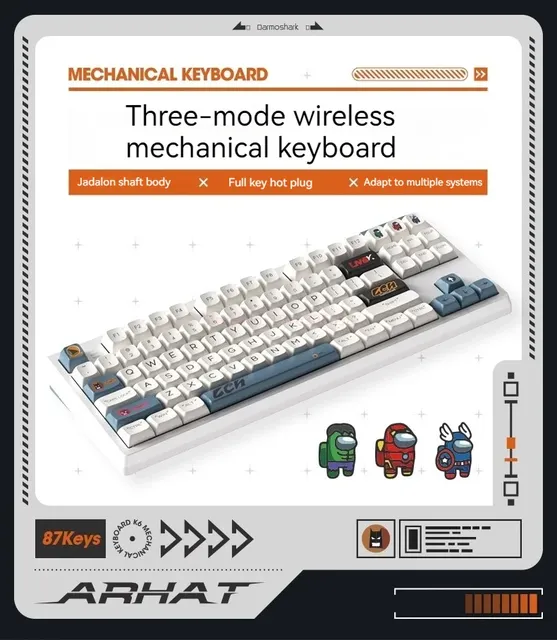 Darmoshark K6 Mechanical Keyboard Dynamic RGB Three Mode Hot Swap Wireless Gaming Keyboard 87Keys Pc Gamer Accessories Ma c Gift