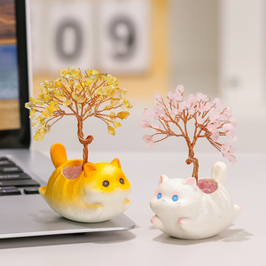 Cute Cat <b>Crystal</b> <b>Tree</b> Ornament Resin Figurine Desk Decoration Gift Home Decor - Product Image 4