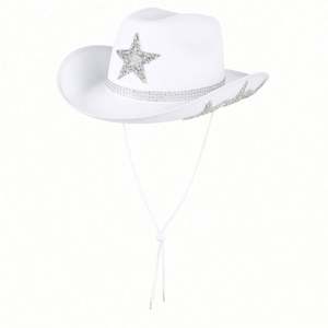 Chapeaux de cowgirl style western avec strass en étoile, personnalisables avec logo, pour Halloween, mariée, ou cowboy, avec corde - Product Image 5