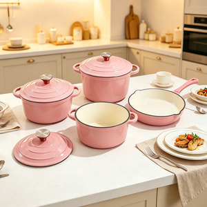 Juego de utensilios de cocina coloridos de <span class=keywords><strong>hierro</strong></span> fundido esmaltado, juego de <span class=keywords><strong>ollas</strong></span> para leche y sartenes para cocinar - Product Image 3
