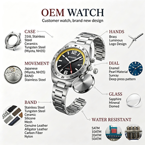 Relojes OEM Voyager GMT de Doble Hora, Reloj de Acero Inoxidable con Brazalete Integrado, 5ATM, Reloj Deportivo de Lujo para Hombre de Marca - Product Image 4