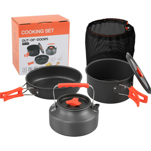 <span class=keywords><strong>Camping</strong></span>-Kochset, Outdoor-Küchenausrüstung, Tragbares Aluminium-Geschirr, Töpfe, Schüsseln, Kessel, Wander- und Picknick-Ausrüstung - Product Image 1