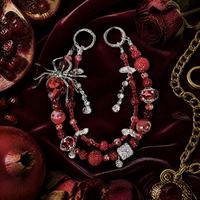 Lujoso Colgante para Teléfono Araña Roja, Cordón con Cuentas de Cristal y Diamantes de Imitación, Llavero Gótico Plateado, Colgante para Bolso, Joyería Hecha a Mano al por Mayor