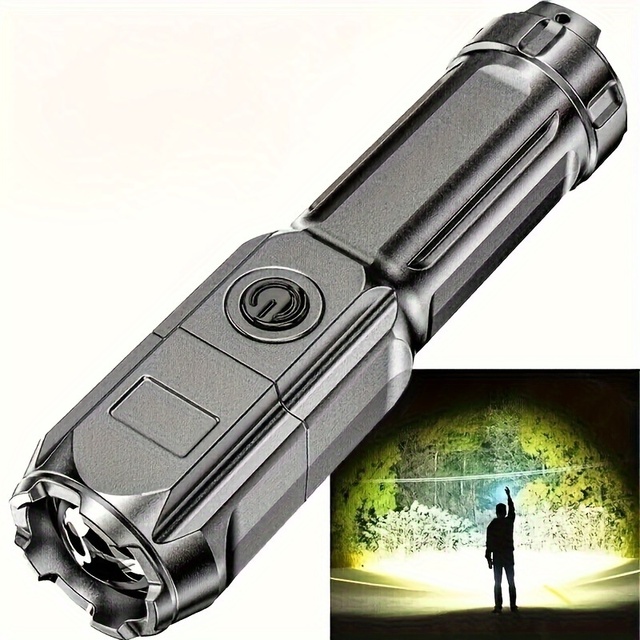 High Power LED Tactical Flashlight 1000+ Lumens Super Bright USB Rechargeable Camping Light with Adjustable Focus
