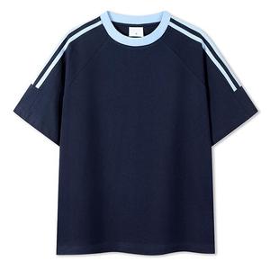 250g peso pesado tres rayas algodón americano vintage hombres color sólido versátil casual algodón manga corta Camiseta - Product Image 2