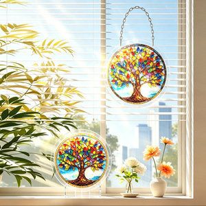 Colgante de ventana de acrílico con diseño de árbol de la vida, atrapasueños redondo de 2 mm, atrapasueños de rompecabezas DIY para decoración del hogar - Product Image 1