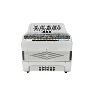 JB3412C strumento musicale a fisarmonica 34 pulsanti 12 bassi 3 registri bianco brillante con tasti Grill argento conformazione diatonica - Product Image 1