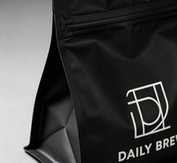 Sachet de café à fond plat avec logo personnalisé, valve et fermeture éclair, idéal pour l'emballage de grains de café torréfiés, café moulu, qualité alimentaire VMPET