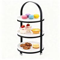 Support à Dessert Rond à 3 Niveaux en Céramique et Métal de Luxe - Indispensable pour les Fêtes et les Mariages, Porte-Gâteau