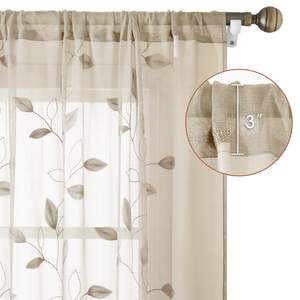 Haute qualité <span class=keywords><strong>Taupe</strong></span> Sheer Rideaux 52X84 <span class=keywords><strong>Beige</strong></span> Brodé Feuille Poche Faux Lin Floral Semi Sheer Voile Fenêtre Rideaux - Product Image 2