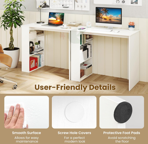 <span class=keywords><strong>Escritorio</strong></span> <span class=keywords><strong>Pequeño</strong></span> Blanco con Estantería de 3 Niveles, Mesa de Oficina Moderna y <span class=keywords><strong>Minimalista</strong></span> de Madera para Espacios Pequeños, Estudio, Sala de Estar, Dormitorio - Product Image 4