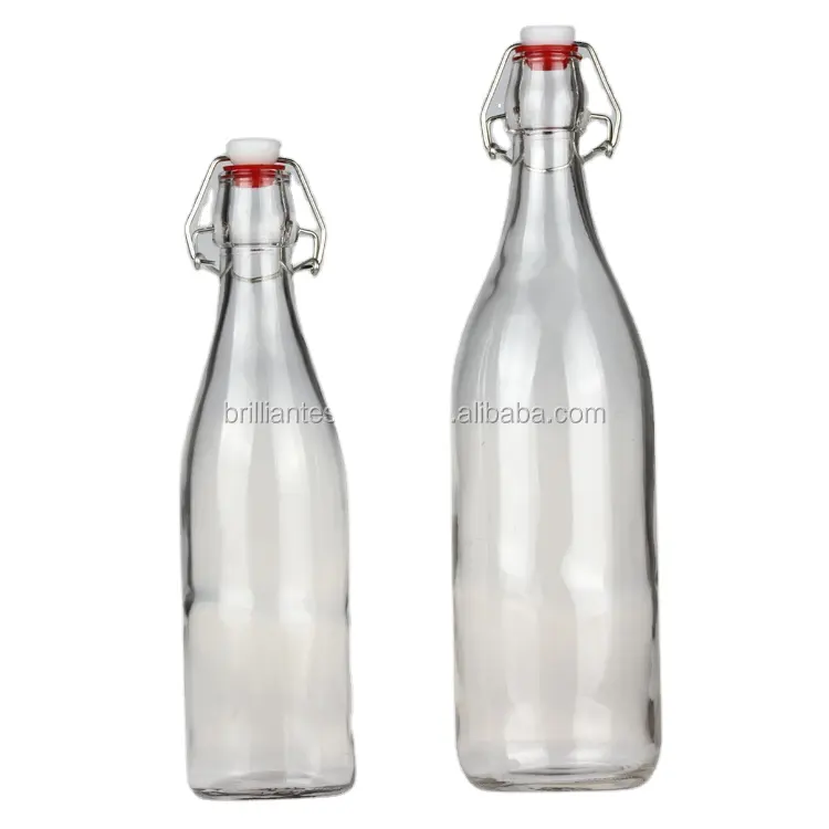 Top altalena 250ml 500ml 1000ml trasparente bottiglia di vetro di forma rotonda per il vino, succo di frutta, latte, acero zucchero