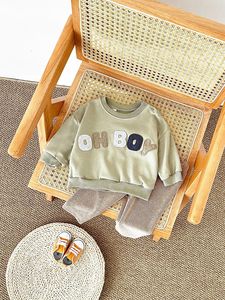 Automne printemps décontracté ensemble de vêtements pour bébés garçons nouveau-né à <span class=keywords><strong>3</strong></span> ans lettre Patch tenues avec hauts et pantalons 0-3Y - Product Image 6