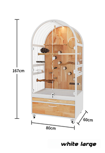 Volière de luxe pour grands perroquets, style villa, cage à oiseaux avec structure en fer et bois, gain de place, panneaux en verre anti-éclaboussures, montage facile, pour intérieur - Product Image 5