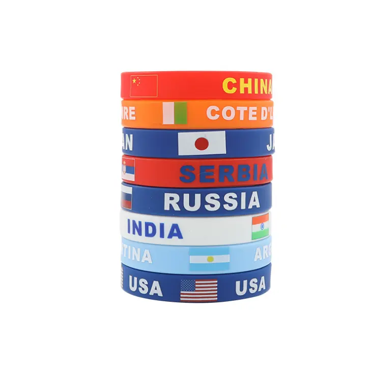 Factory promotion custom team logo bracelet world flags silicone bands