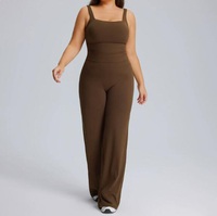 JAC22 Q6364 Set Yoga Wanita Dua Potong untuk Olahraga Musim Panas, Bahan Spandex/Polyester Polos