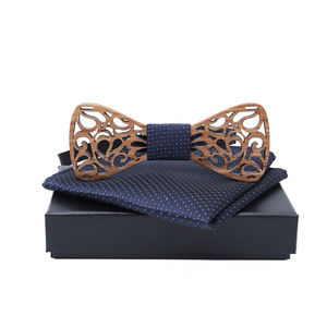 <span class=keywords><strong>Noeud</strong></span> <span class=keywords><strong>papillon</strong></span> découpé en <span class=keywords><strong>bois</strong></span> <span class=keywords><strong>sculpté</strong></span> creux classique avec carré de poche pour homme - Product Image 3