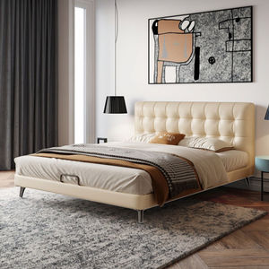 Muebles de Dormitorio de Alta Gama Estilo Crema, Cama King Size Ajustable de Madera, Estructura de Cama de Madera para Apartamento, <span class=keywords><strong>Hotel</strong></span>, Loft - Product Image 3