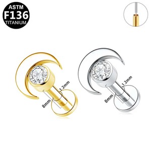 Clous d'oreilles en forme de cœur fleuri plaqués titane avec zircon G23 pour piercing, bijoux cadeau - Product Image 5