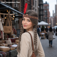 Perruque synthétique longue tressée marron style autochtone avec doubles tresses pour fête d'Halloween et déguisement