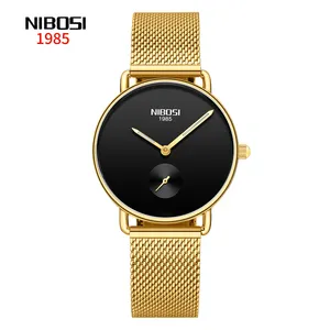 NIBOSI 2366顶级品牌奢侈时尚女士手表女士石英不锈钢防水网带Montre Femme石英腕表
