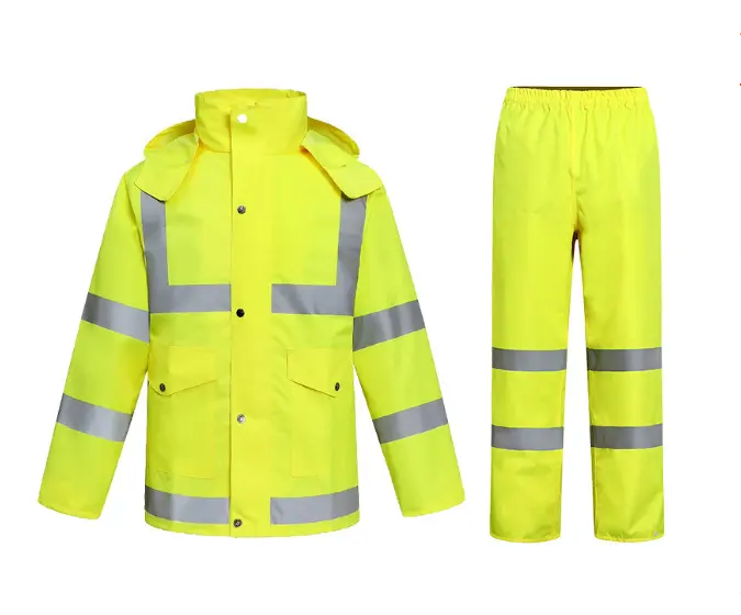 Ce Gecertificeerde Hoge Zichtbaarheid Polyester Gebreide Regenpak Reflecterende Regenjas Veiligheid Reflecterende Persoonlijke Beveiliging