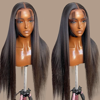 Perruque Lace Closure Wig brésilienne naturelle, cheveux lisses, pre-plucked, 4x4, HD 360, pour femmes africaines, bon marché