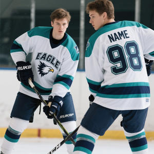 قميص هوكي رياضي مخصص بتصميم عتيق وياقة على شكل V مع تطريز مخصص وطباعة حرارية من البوليستر بمقاس كبير للشباب - Product Image 4