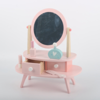 Table de toilette en bois rose multifonction pour enfants, kit de maquillage pour filles