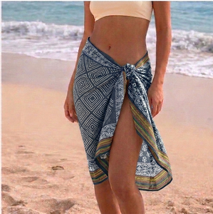 ผ้าพันคอพิมพ์ลายบล็อกไม้ทำมือ ลายใบไม้ ชุดว่ายน้ำบิกินี่สำหรับผู้หญิง ผ้าฝ้าย 100% น้ำหนักเบา ระบายอากาศได้ดี - Product Image 1