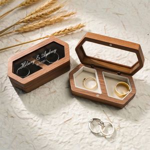 Custom Personalized Walnut Wood Jewelry Ring <b>Box</b> Engraved Engagement Wedding Holder Gift for Couples Brides & <b>Grooms</b> CN - Product Image 1