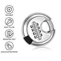 Cadenas à combinaison à disque rond réinitialisable en acier inoxydable de 70 mm, cadenas à disque à 4 chiffres