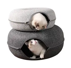 Katten Huismand Natuurlijk Vilt Huisdier Speelgoed Kat Tunnel Grot Bedden Nest Grappig Rond Ei-Type Met Mat Voor Kleine Honden Puppy Huisdier Benodigdheden