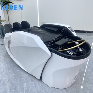 Lit de massage Kisen à prix réduit pour salon de beauté, soin du cuir chevelu, blanc/noir, avec lumière LED - Product Image 3