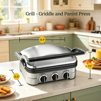 Machine de cuisson multifonctionnelle 5-en-1 : Gril de contact en céramique antiadhésif, presse à panini, plaque de cuisson réversible et gril plat ouvert