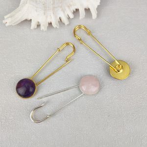 Cristal naturel de guérison 20mm <span class=keywords><strong>broche</strong></span> en pierre ronde pierre précieuse Labradorite oeil de tigre épingles en <span class=keywords><strong>Lapis</strong></span> broches en pierre naturelle pour femmes - Product Image 2