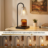 Lámpara Calentadora de Velas con Pantalla de Vidrio con Diseño de Puntos, Base de Madera Antideslizante, 4 Niveles de Brillo, Temporizador, Calentador de Cera Eléctrico sin Llama