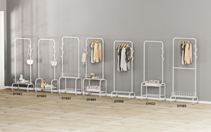 Stile coreano multifunzione in metallo bianco appendiabiti con ruote chiudibili a chiave in piedi porta abiti con cestini portaoggetti in piccolo posto - Product Image 6