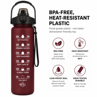 Bouteille d'eau PC grande capacité 2000ml 1500ml avec poignée et paille, gourde de sport transparente pour la gym, le sport et l'extérieur