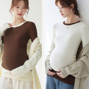 Chemise de base de maternité en coton T-shirt de printemps et d'automne couche intérieure pour femmes haut de <span class=keywords><strong>grossesse</strong></span> <span class=keywords><strong>pull</strong></span> d'hiver à l'extérieur des vêtements de maternité - Product Image 4