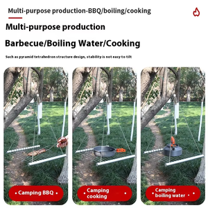 Support <span class=keywords><strong>de</strong></span> barbecue avec lanière suspendue, support <span class=keywords><strong>de</strong></span> barbecue à charbon <span class=keywords><strong>de</strong></span> bois pliant support <span class=keywords><strong>de</strong></span> barbecue simple portable pour la cuisine en plein air - Product Image 3