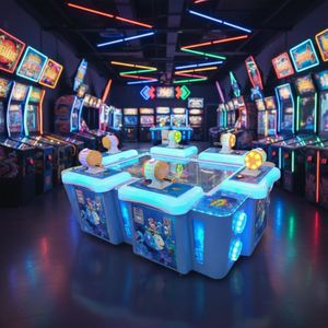 เครื่องเล่นเกมอาร์เคดขนาดใหญ่รุ่นใหม่สำหรับเด็ก  สถานบันเทิงหยอดเหรียญแบบหกเครื่องตกปลา  พร้อมอุปกรณ์ดันเหรียญพลาสติก - Product Image 2