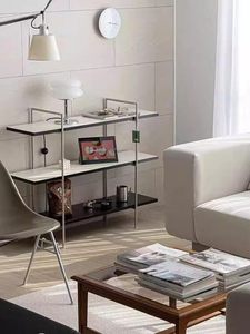 Modern Multi-Layered Stainless Steel Floor Standing Storage <b>Unit</b> Open Back Design Adjustable Height Bookshelf Style Bedroom - Product Image 3